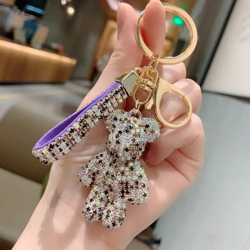 Creative Rhinestone Bear Keychain for Women