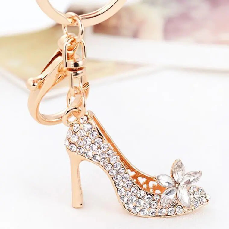 Sparkling Rhinestone High-Heeled Shoe Keychain for Women