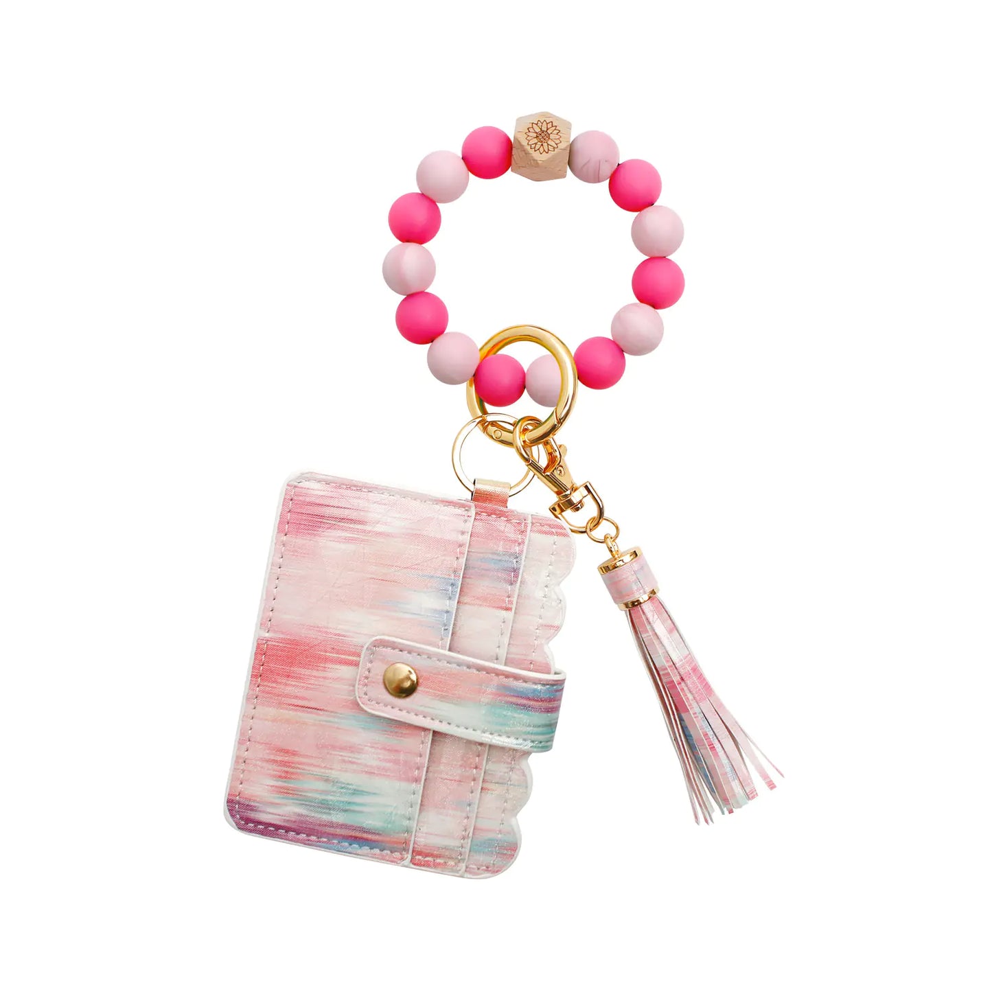 Handmade Luminous Silicone Beads Keychain with Card Holder