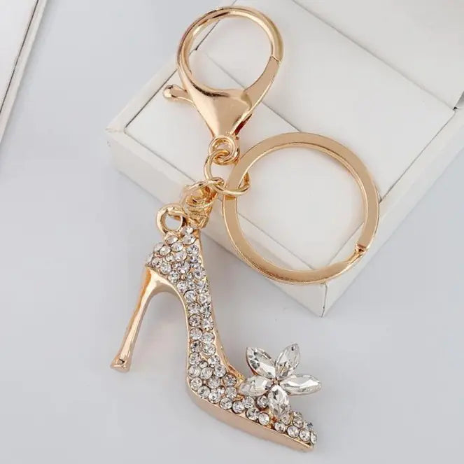 Sparkling Rhinestone High-Heeled Shoe Keychain for Women