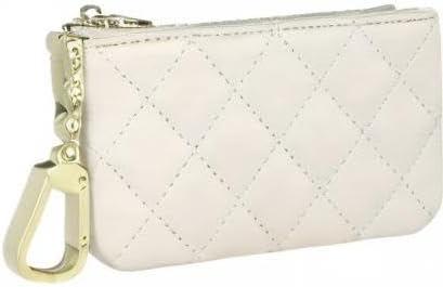 Premium Genuine Full Grain Leather Mini Coin Purse Keychain Pouch Card Holder for Men Women (Beige Quilted - LG)
