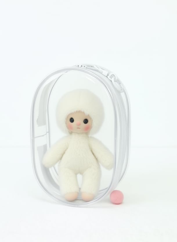 Buminee Clear Display Pouch with Detachable Keychain, Waterproof Storage Case for Stuffed Dolls, Lipstick, Keychains & Charms, 7'' Tall Clear Organizer Bag for Figures/Accessories-White 1 Pack