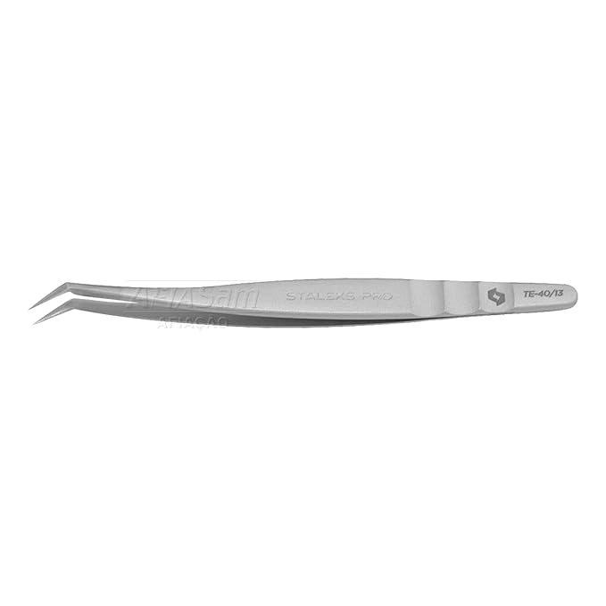 Staleks Pro Professional Eyelash Tweezers EXPERT 40 Type 13 – L-Shaped 40° Tip – Stainless Steel – For Volume Eyelash Extensions 2D–8D