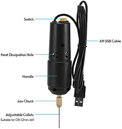 Yinhing Mini Drill for Jewelry Making, Electric USB Screwdriver Drill Set with 10 0.8 to 1.2mm Drill Bits for Resin Casting Drilling Jade Crystal and Pearls (Black #-1)