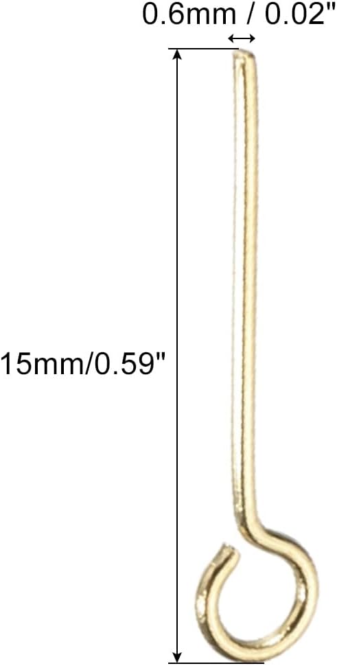 PATIKIL 200Pcs 304 Stainless Steel Jewelry Eye Pins 15mm 22 Gauge Gold Open Eye Pins for Jewelry Making DIY Craft Necklaces Bracelets Earrings