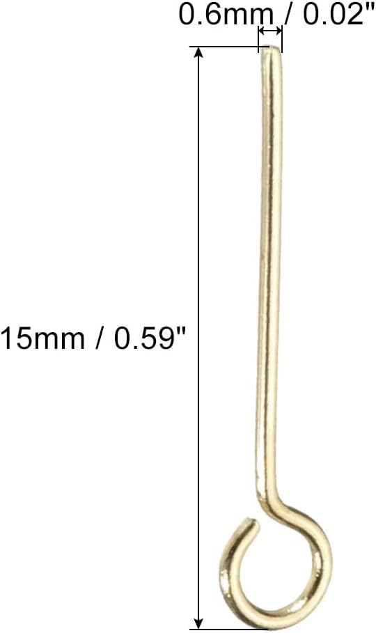 PATIKIL 300pcs Stainless Steel Eye Pins 0.6mm/24 Gauge 15mm Earring Flat Headpins for Jewelry Making Supplies Jewelry Findings, DIY Craft, Necklace, Gold