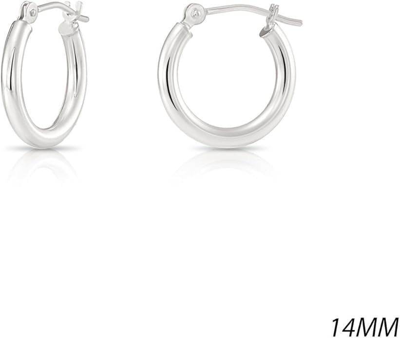 Classic 10K White Gold Hoop Earrings - Shiny Polished Plain Round Gold Hoops for Women and Men
