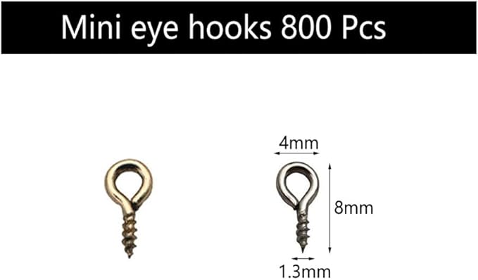 800 Pcs Small Screw Eye Pins 4 x 8mm Eyelet Hooks for Jewelry Marking Silver and Gold