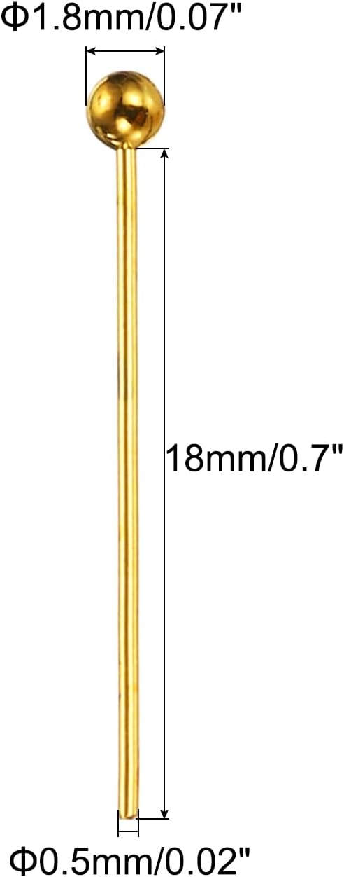 PATIKIL 100Pcs Gold 18mm Ball Head Pins for Jewelry Making, Brass, 24 Gauge, 1.8mm Head Dia, 18mm Wire Length