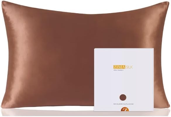 ZIMASILK 100% Pure Mulberry Silk Pillowcase for Hair and Skin Health,Soft and Smooth,Both Sides Premium Grade 6A Silk,600 Thread Count,with Hidden Zipper,1pc (Queen 20''x30'',Mocha)