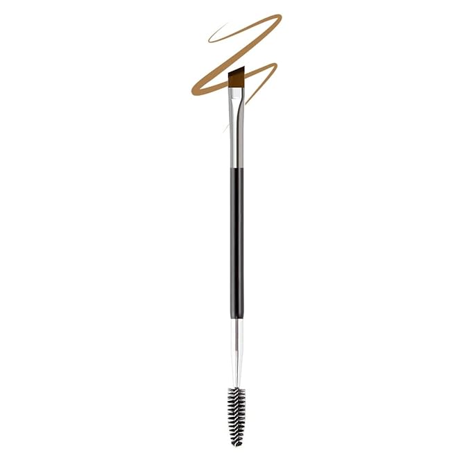 qiipii Professional Double-Ended Angled Eyebrow and Spoolie Brush - Makeup Grooming Tool for Precision Application of Brow Powders, Shaping and Lash Grooming