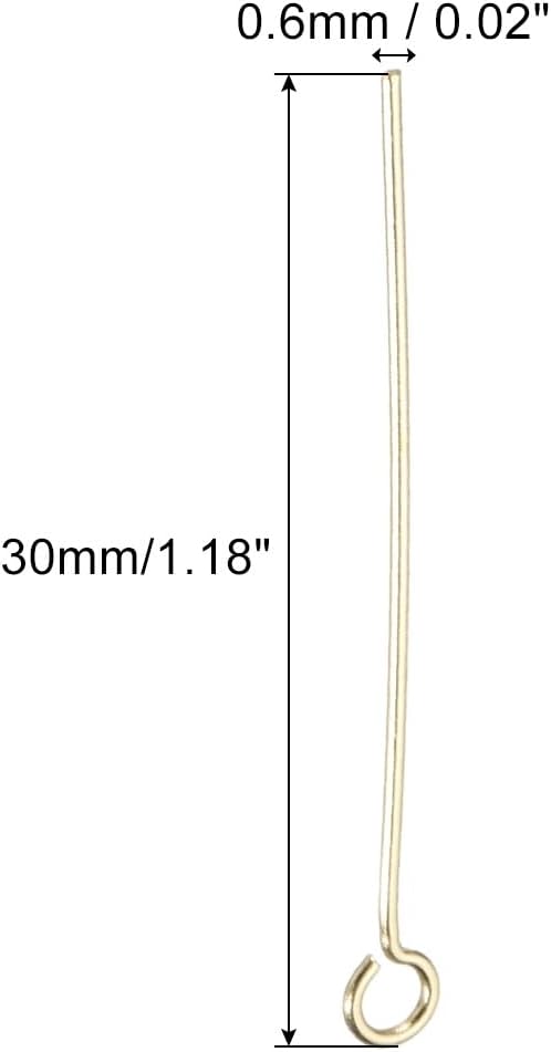PATIKIL 200Pcs 304 Stainless Steel Jewelry Eye Pins 30mm 22 Gauge Gold Open Eye Pins for Jewelry Making DIY Craft Necklaces Bracelets Earrings