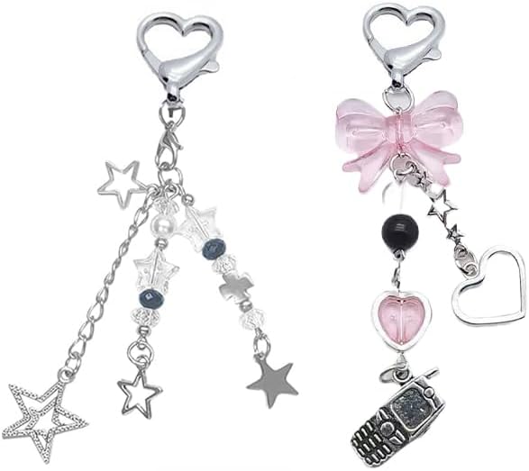 Cute Keychain Aesthetic Y2K Keychain Accessories Heart Butterfly Strawberry Bear Key Chain for Keys Bags Women Gifts