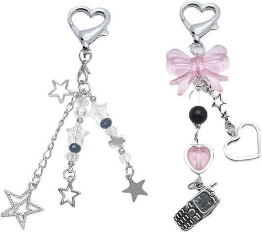 Cute Keychain Aesthetic Y2K Keychain Accessories Heart Butterfly Strawberry Bear Key Chain for Keys Bags Women Gifts