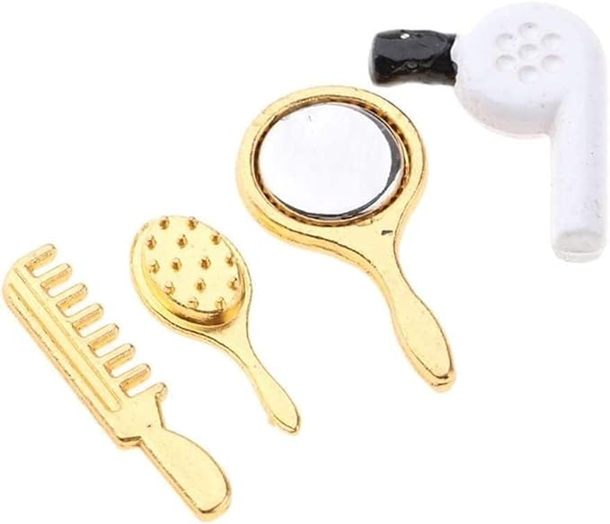 4 Pcs/Set Miniature Comb Hair Dryer Mirror Makeup Set 1/12 Dollhouse Decorations Dollhouse Accessories