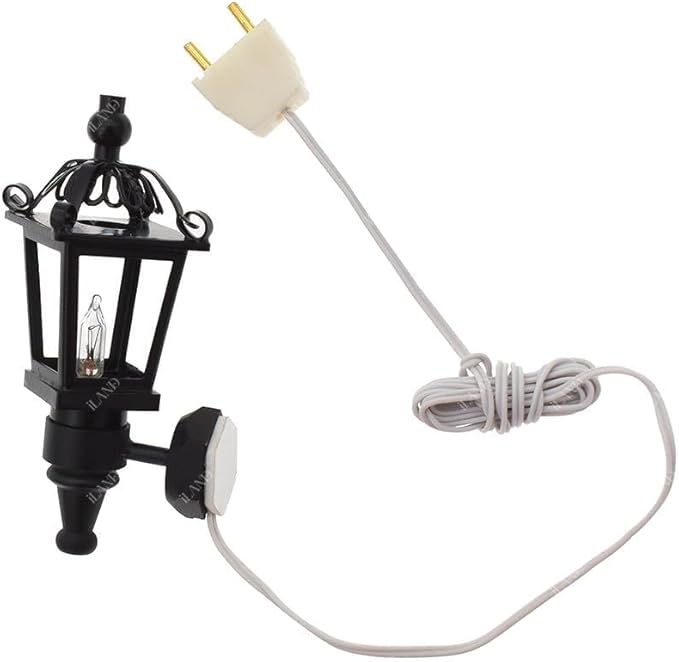 iLAND 1/12 Scale Accessories of Dollhouse Lights, Classic Miniature Lamp for Dollhouse Decoration, Exquisite Metal Black Wall Light w/Plug