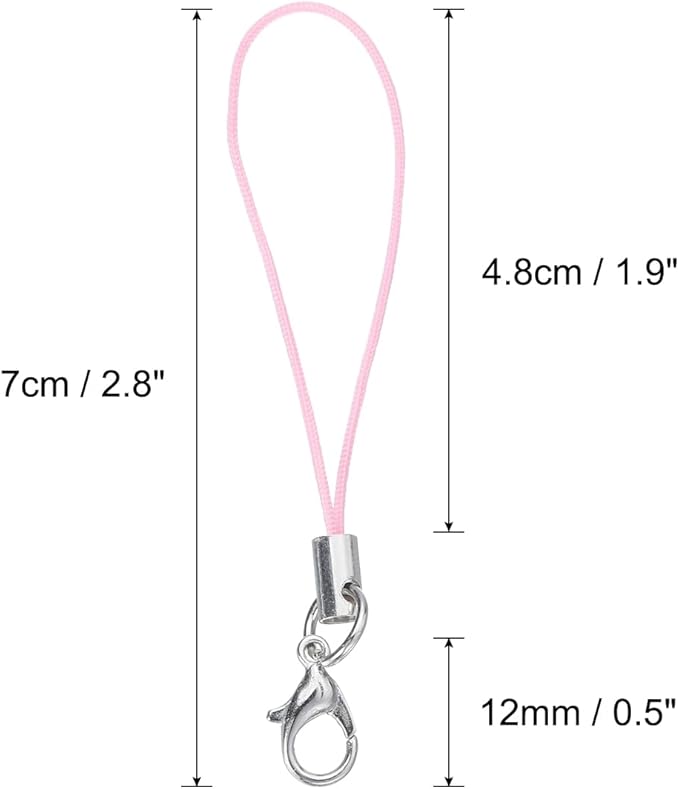 HARFINGTON 100Pcs Clasp Cords Clasp Strap Lanyard Charm Short Finger Rope with Lobster Clasp for Cellphone Cases Keychain DIY Jewelry Making, Pink
