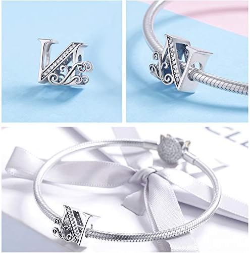 925 Sterling Silver Letter Charms for Pandora Bracelets Alphabet Initial Charms Beads Birthday Christmas Jewelry Gift for Women