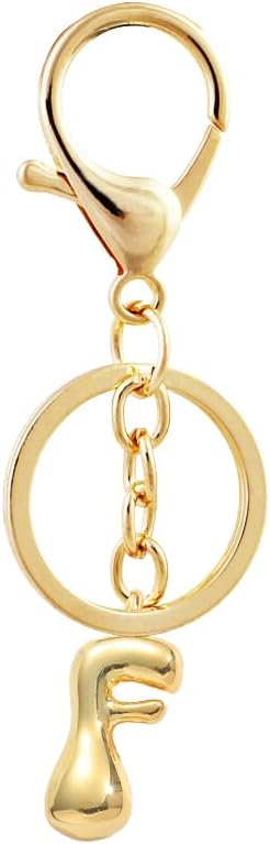 Bubble Letter Initial Keychain for Women Chunky 18 K Gold Plated Alphabet Handbag Bag Charms Purse Accessories Gift