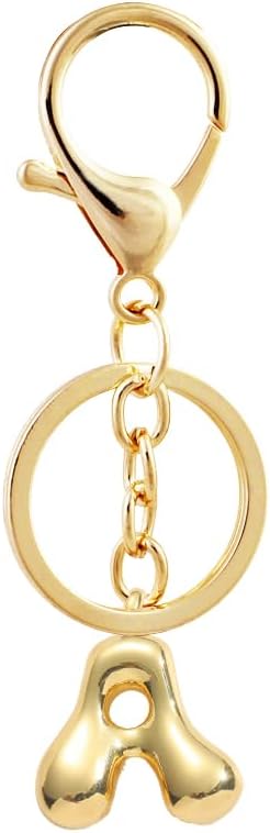 Bubble Letter Initial Keychain for Women Chunky 18 K Gold Plated Alphabet Handbag Bag Charms Purse Accessories Gift