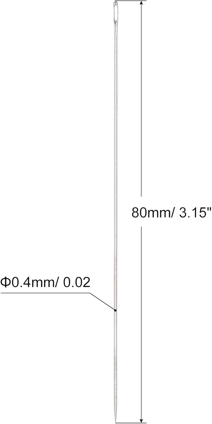 uxcell 50Pcs Beading Needles Fine Thin Long Straight Sewing Embroidery Threads Stainless Steel 3.15 Inch 0.4mm Wire Diameter