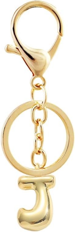 Bubble Letter Initial Keychain for Women Chunky 18 K Gold Plated Alphabet Handbag Bag Charms Purse Accessories Gift