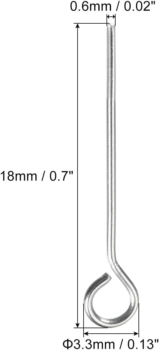 PATIKIL 200Pcs 304 Stainless Steel Jewelry Eye Pins 18mm 22 Gauge Silver Open Eye Pins for Jewelry Making DIY Craft Necklaces Bracelets Earrings