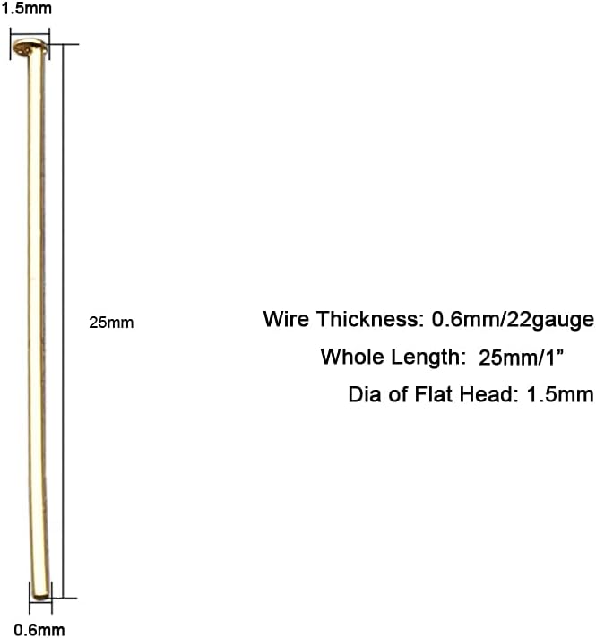 INSPIRELLE 100PCS Gold Plated Brass Flat Head Pins 22 Gauge Satin Pins for DIY Jewelry Making Findings - 25mm (1 Inch) Long