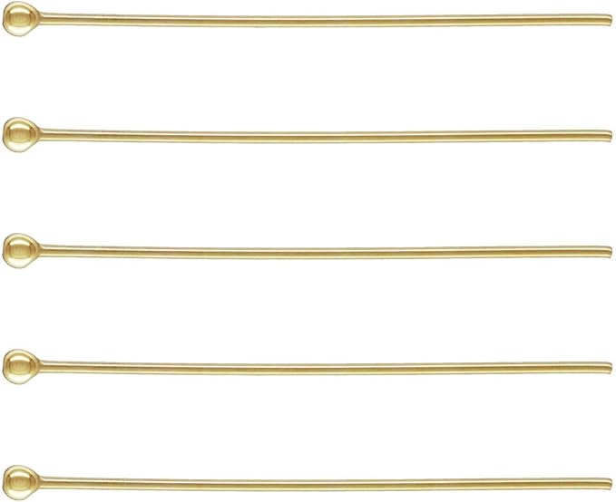 20pcs Adabele Real 1/20 14K Gold Filled 50.8mm/2 Inch Ball Head Pins Headpin Non Tarnish (24 Gauge/0.5mm) for DIY Craft Jewelry Making JK7-D50