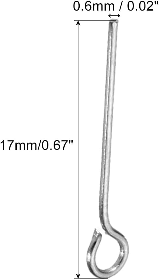 PATIKIL 200Pcs 304 Stainless Steel Jewelry Eye Pins 17mm 22 Gauge Silver Open Eye Pins for Jewelry Making DIY Craft Necklaces Bracelets Earrings