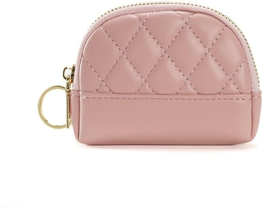 Leather Squeeze Coin Purse Pouch Small Leather Coin Purse Change Pouch With Key Ring (Pink-1)