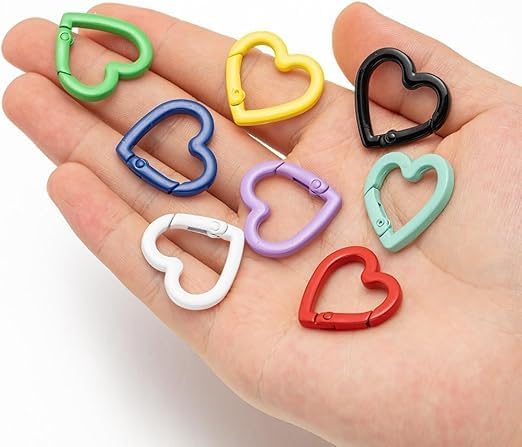 20mm Heart-Shaped Spring Keychain Clips-Zinc Alloy Carabiner Hooks,Trigger Snap Clips,Key Ring Hooks for Bags,Purses,Handbags-DIY Craft Buckles,Valentines Day Accessories,6 Random Colorful Mixed Alloy