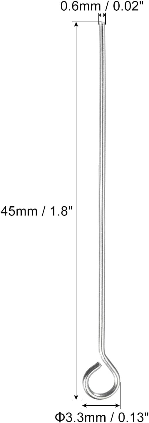 PATIKIL 200Pcs 304 Stainless Steel Jewelry Eye Pins 45mm 22 Gauge Silver Open Eye Pins for Jewelry Making DIY Craft Necklaces Bracelets Earrings