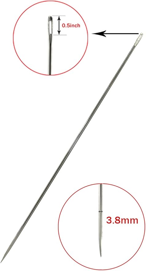 Marcobrothers 12" Professional Upholstery Large Eye Long Needle, Easy to Thread, with 2 Roll 284 Yard 150D 1mm-Width Leather Sewing Waxed Thread, Black (12 inch X 2)