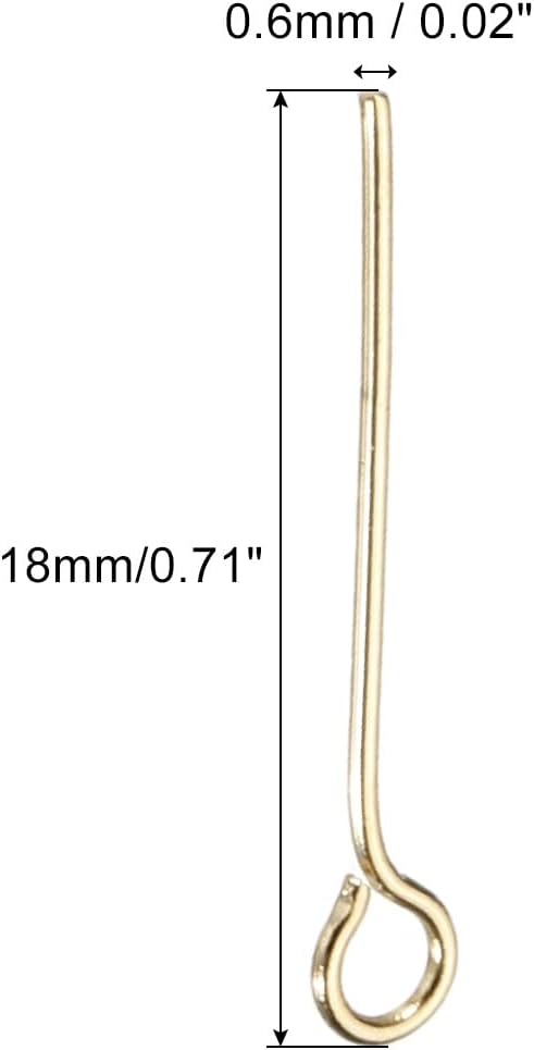PATIKIL 200Pcs 304 Stainless Steel Jewelry Eye Pins 18mm 22 Gauge Gold Open Eye Pins for Jewelry Making DIY Craft Necklaces Bracelets Earrings