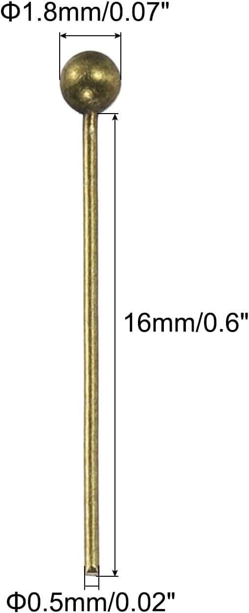 PATIKIL 100Pcs Bronze Ball Head Pins Jewelry Making 24 Gauge 16mm Wire Head Pins Brass Round Ball Head Pins Metal End Head Pins for DIY Craft Necklaces Bracelets Earrings