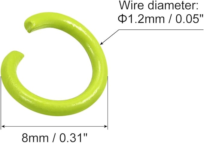 uxcell Open Jump Rings, 8mm Colorful O-Ring Connectors for DIY Crafts Jewelry Making, Carbon Steel, Fluorescent Green, 200Pcs