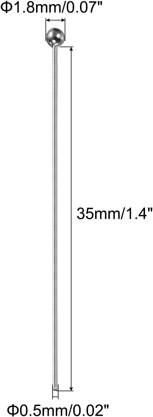 PATIKIL 100Pcs White Gold Ball Head Pins Jewelry Making 24 Gauge 35mm Wire Head Pins Brass Round Ball Head Pins Metal End Head Pins for DIY Craft Necklaces Bracelets Earrings