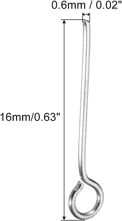 PATIKIL 300pcs Stainless Steel Eye Pins 0.6mm/24 Gauge 16mm Earring Flat Headpins for Jewelry Making Supplies Jewelry Findings, DIY Craft, Necklace, Silver