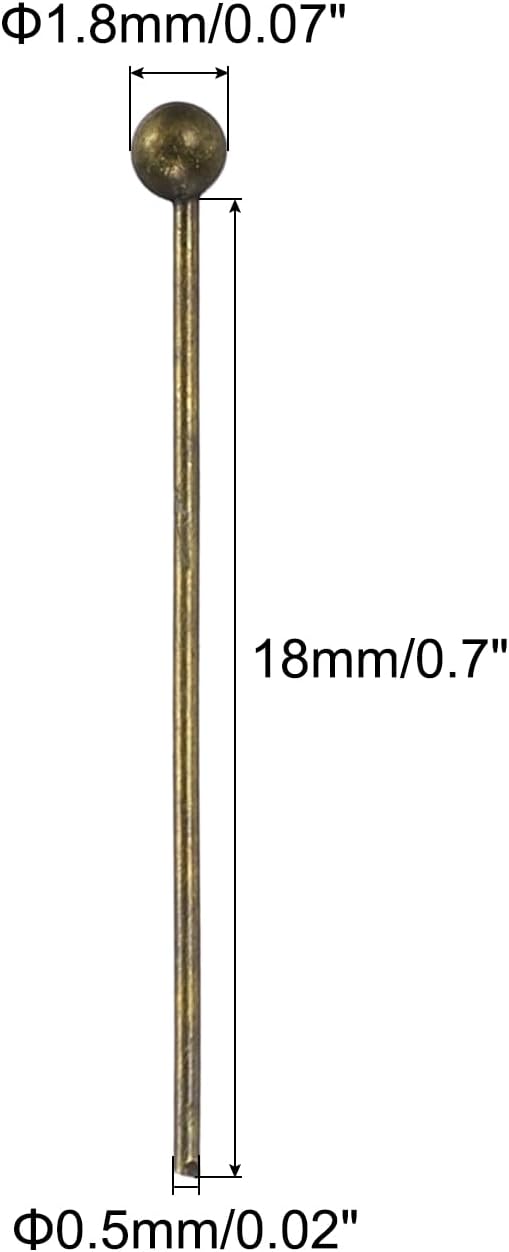 PATIKIL 100Pcs Bronze Ball Head Pins Jewelry Making 24 Gauge 18mm Wire Head Pins Brass Round Ball Head Pins Metal End Head Pins for DIY Craft Necklaces Bracelets Earrings