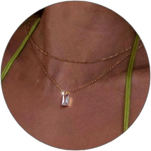 Luxval Diamond Pendant Gold Necklace for Women，Dainty 18k Gold Plated Choker Necklaces Simple Gold Jewelry Gifts for Women Girls