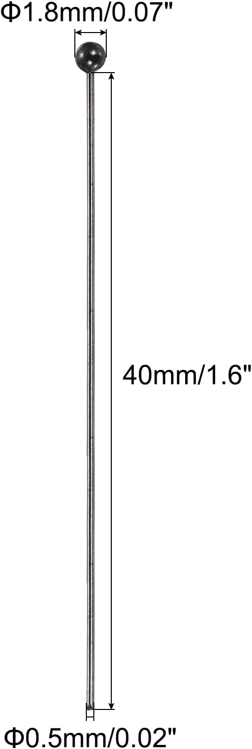 PATIKIL 100Pcs Matte Black Ball Head Pins Jewelry Making 24 Gauge 40mm Wire Brass Round Ball Metal End Head Pins for DIY Craft Necklaces Bracelets Earrings