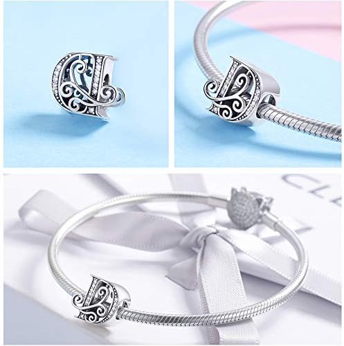 925 Sterling Silver Letter Charms for Pandora Bracelets Alphabet Initial Charms Beads Birthday Christmas Jewelry Gift for Women