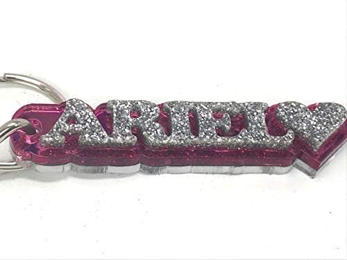 MIRROR MANIA Custom Laser Cut Key Chain With Any Name Made Name Plate Custom Name Shape Key Chain Heart Design Laser Cut Diamond Look KeyChain, Luggage Bag Tag Key Ring Custom Design