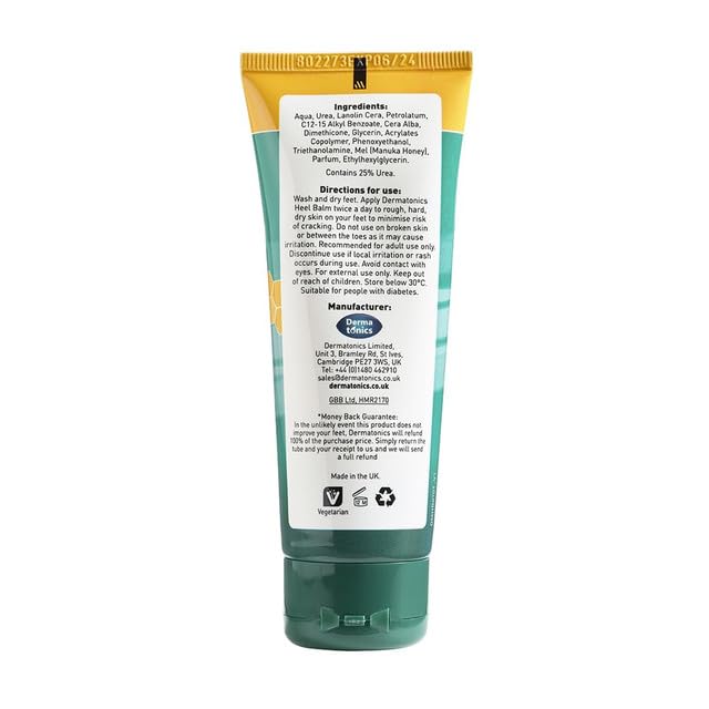 Dermatonics Foot Cream for Dry Cracked Heels (3 Pack) - 25% Urea with Manuka Honey, Intensive Moisturizing Treatment, Callus Remover, Exfoliating Care for Rough Feet Elbows Hands - Skin Repair 2.37oz