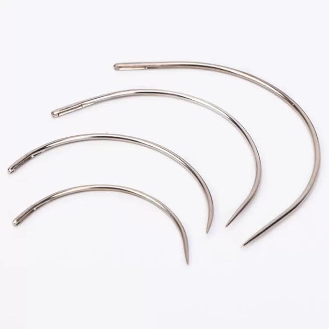 8 PCS 4 Sizes Curved Leather Hand Sewing Needles C Sewing Needles Heavy Duty Curved Leather Needles for Leather Projects Carpet or Canvas Wig Making(2/2.5/3/3.5 Inch)