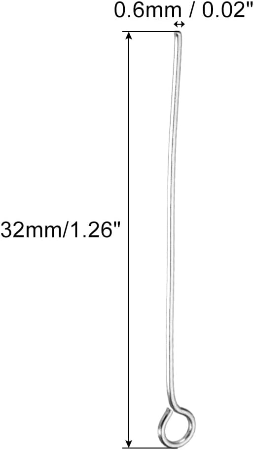 PATIKIL 200Pcs 304 Stainless Steel Jewelry Eye Pins 32mm 22 Gauge Silver Open Eye Pins for Jewelry Making DIY Craft Necklaces Bracelets Earrings