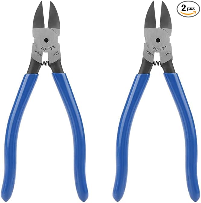 2PCS Blue Diagonal Flush Wire Cutting,7.1 Inch Diagonal Flush Wire Cutters,Portable Side Cutters Dikes Wire Cutters for Clean Cut Various Cables, TU-728