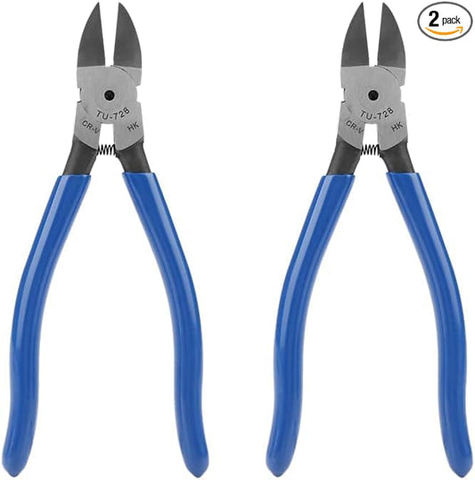 2PCS Blue Diagonal Flush Wire Cutting,7.1 Inch Diagonal Flush Wire Cutters,Portable Side Cutters Dikes Wire Cutters for Clean Cut Various Cables, TU-728