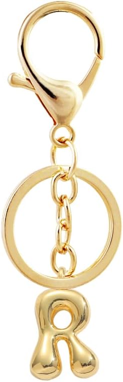 Bubble Letter Initial Keychain for Women Chunky 18 K Gold Plated Alphabet Handbag Bag Charms Purse Accessories Gift